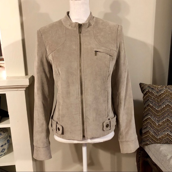 Tribal Jackets & Blazers - Tribal Taupe Vegan Suede Moto Jacket Like New